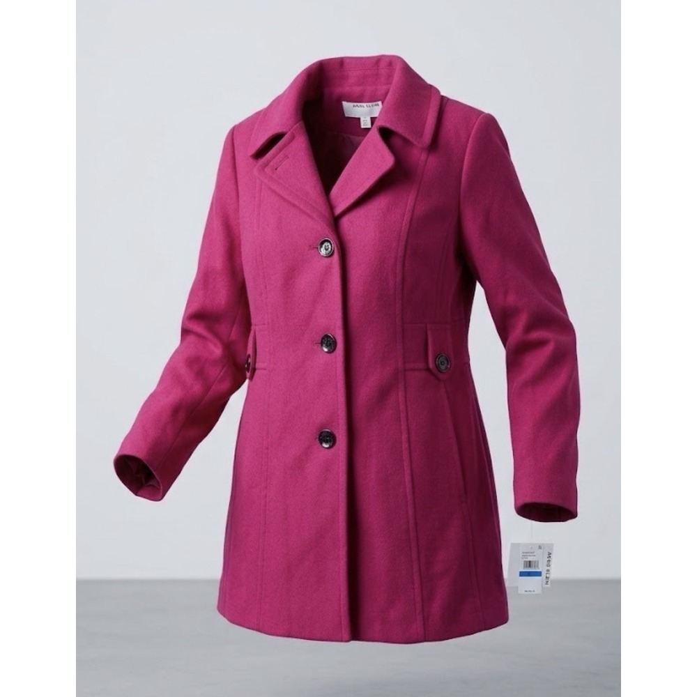 ANNE KLEIN single-breasted winter coat Wool Size XL Bright Pink
